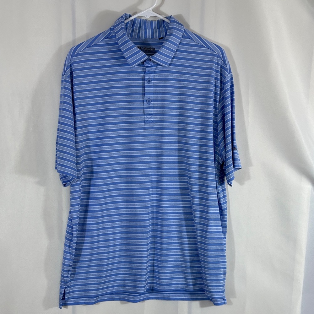 Columbia Light Blue and White Striped Polo Shirt